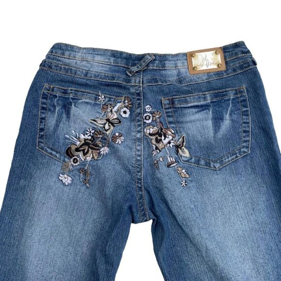 Y2K Baby Phat Low Waist Embroidered Dark Wash Flared Jeans Size 7 - Picture 3 of 6